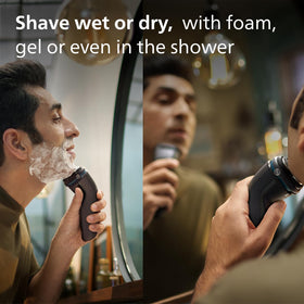 Philips Shaver 3000 with 5D Pivot Flex heads adapting to facial contours