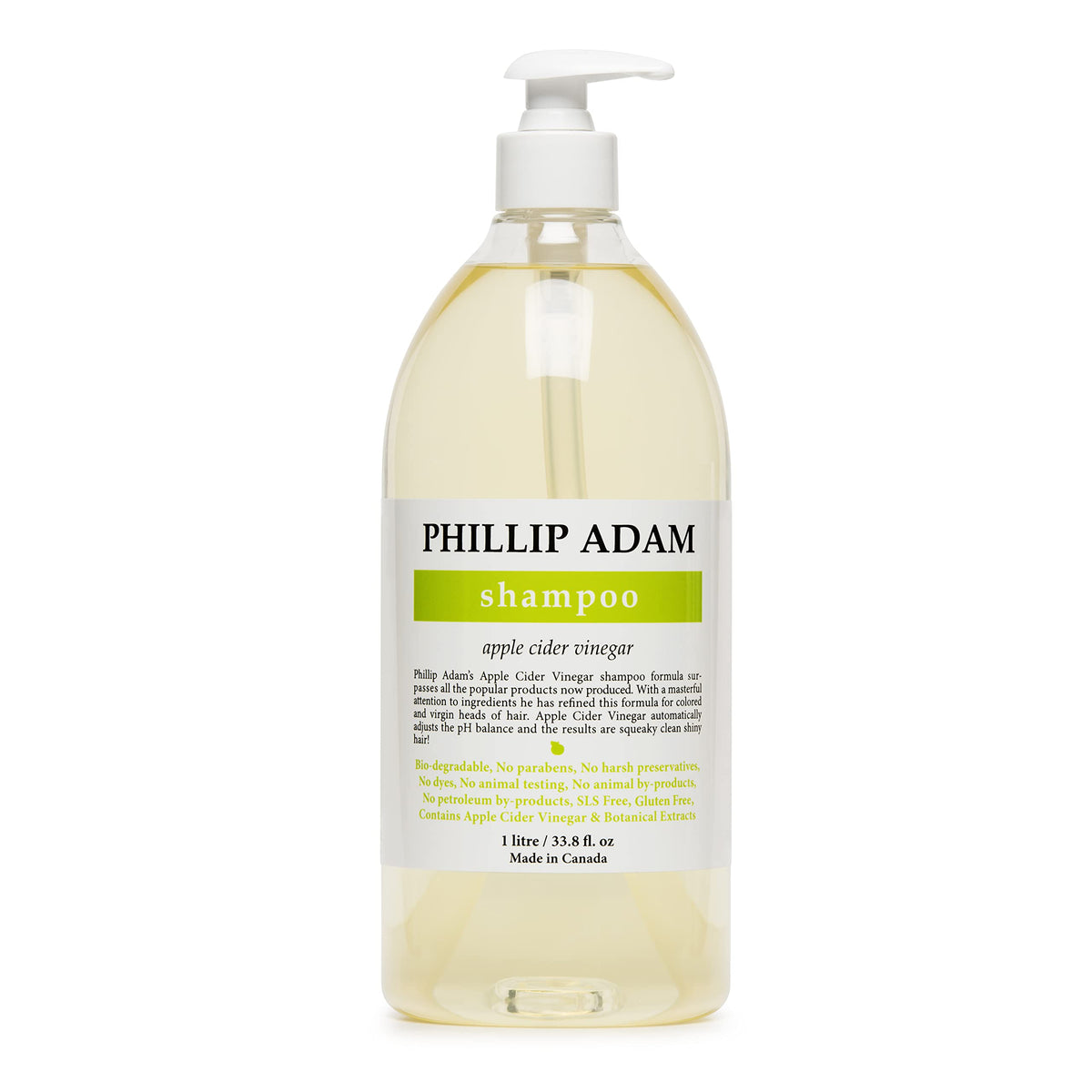 Phillip Adam Apple Cider Vinegar Shampoo bottle shown for everyday cleansing and balanced pH