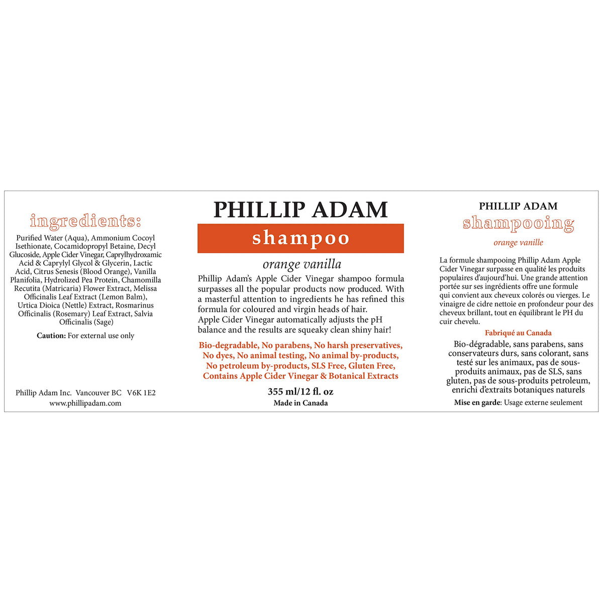 Phillip Adam label close-up highlighting apple cider vinegar ingredient benefits
