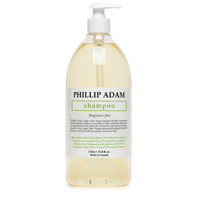 Phillip Adam fragrance-free shampoo bottle for gentle cleansing on sensitive scalps.