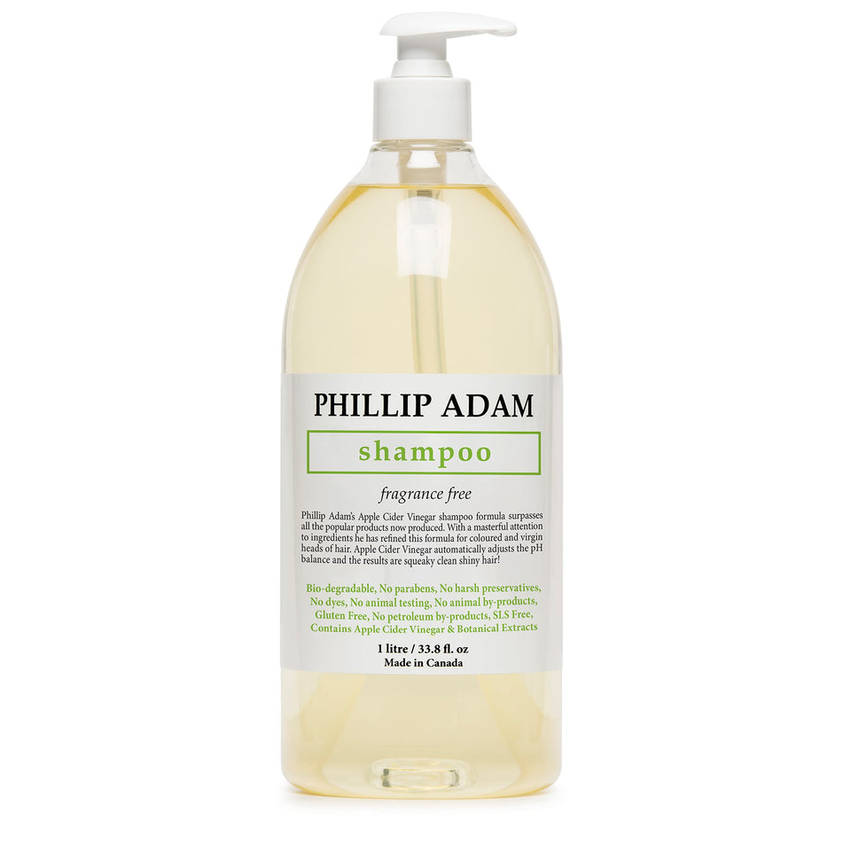 Phillip Adam fragrance-free shampoo bottle for gentle cleansing on sensitive scalps.