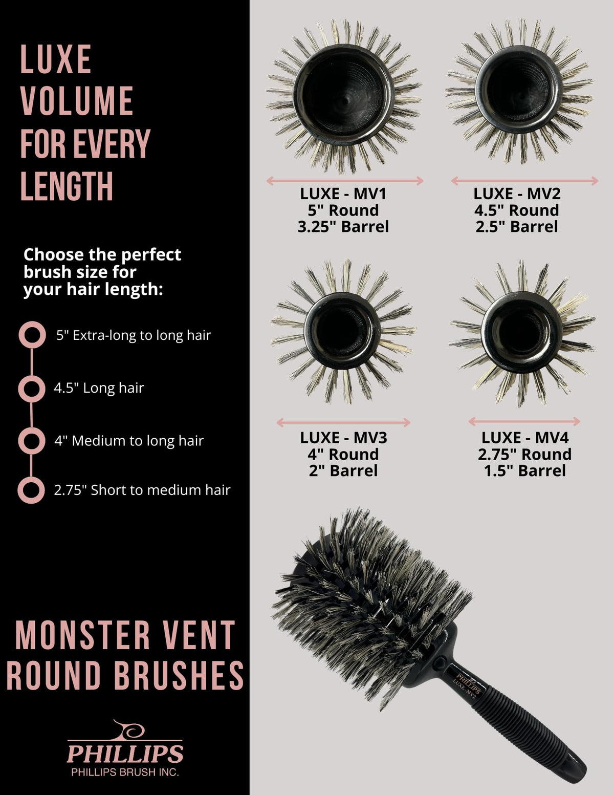 Phillips Brush Luxe Monster Vent beech wood handle provides natural strength and heat resistance.