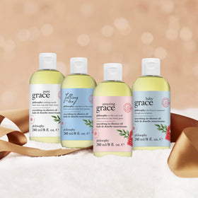 Philosophy Amazing Grace oil being massaged into skin for a soft, glowing finish.