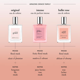 philosophy Amazing Grace Ballet Rose peony-lychee notes detail a feminine sparkle