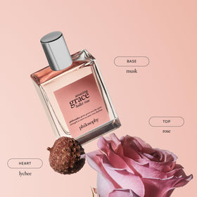 philosophy Amazing Grace Ballet Rose closeup highlights pink petals and refined scent