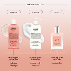 philosophy Amazing Grace Ballet Rose wood-musk base evokes warmth and lasting impression