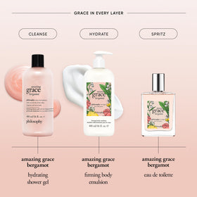 Philosophy Amazing Grace Bergamot fragrance swirls for a mood-boosting shower experience