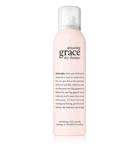 Philosophy Amazing Grace dry shampoo bottle with floral scent refreshing hair and adding light volume.