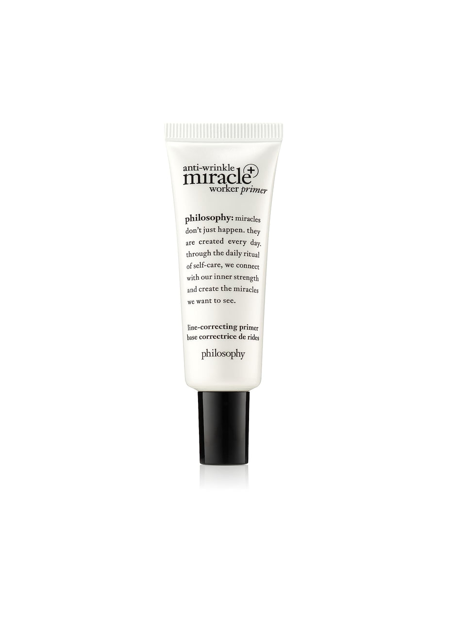 philosophy anti-wrinkle miracle worker primer bottle close-up for a smooth makeup base