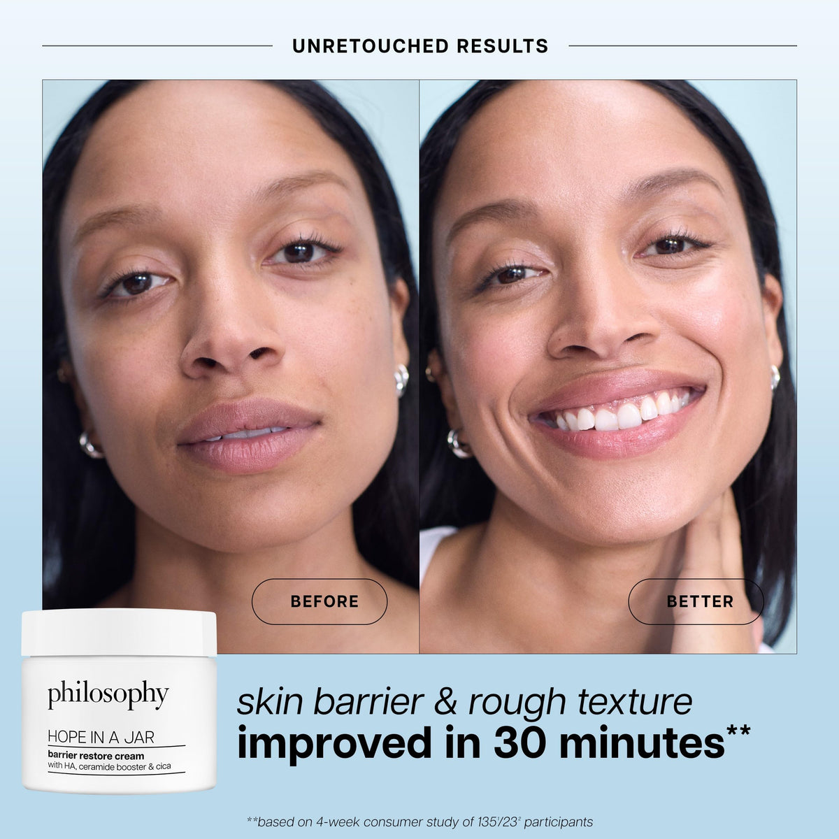 Philosophy Barrier Restore Cream texture swatch demonstrates lightweight non-greasy feel