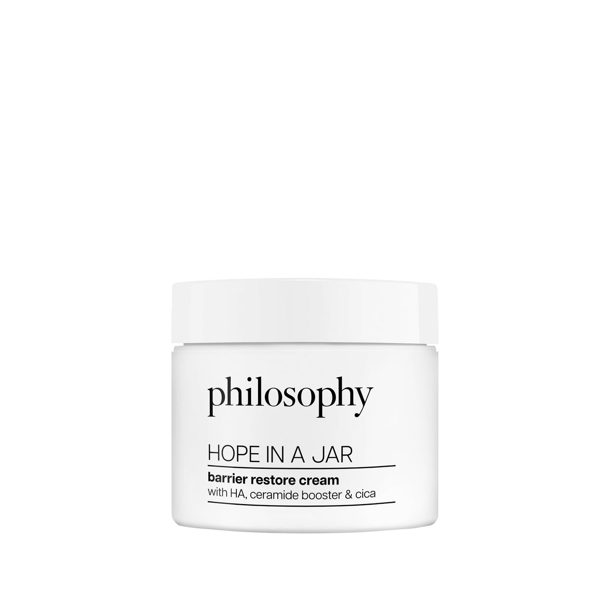 Philosophy Barrier Restore Cream jar front highlighting intense hydration for sensitive skin
