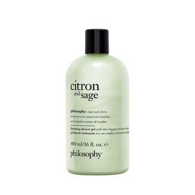 Philosophy Citrus Sage Shower Gel bottle showing enhanced hydration for moisturized skin