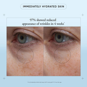 Philosophy eye revival serum application on fingertip showing blend