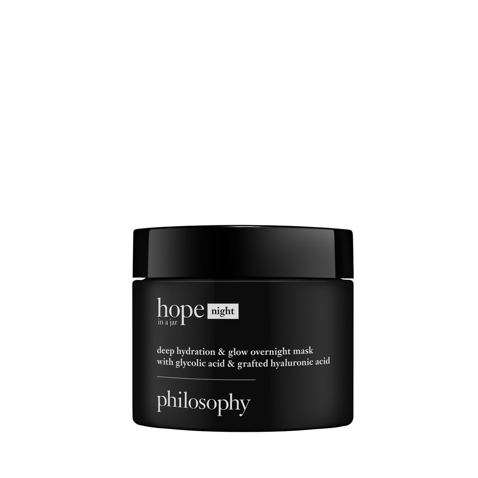 Philosophy Hope in a Jar bottle close-up for nightly skincare.