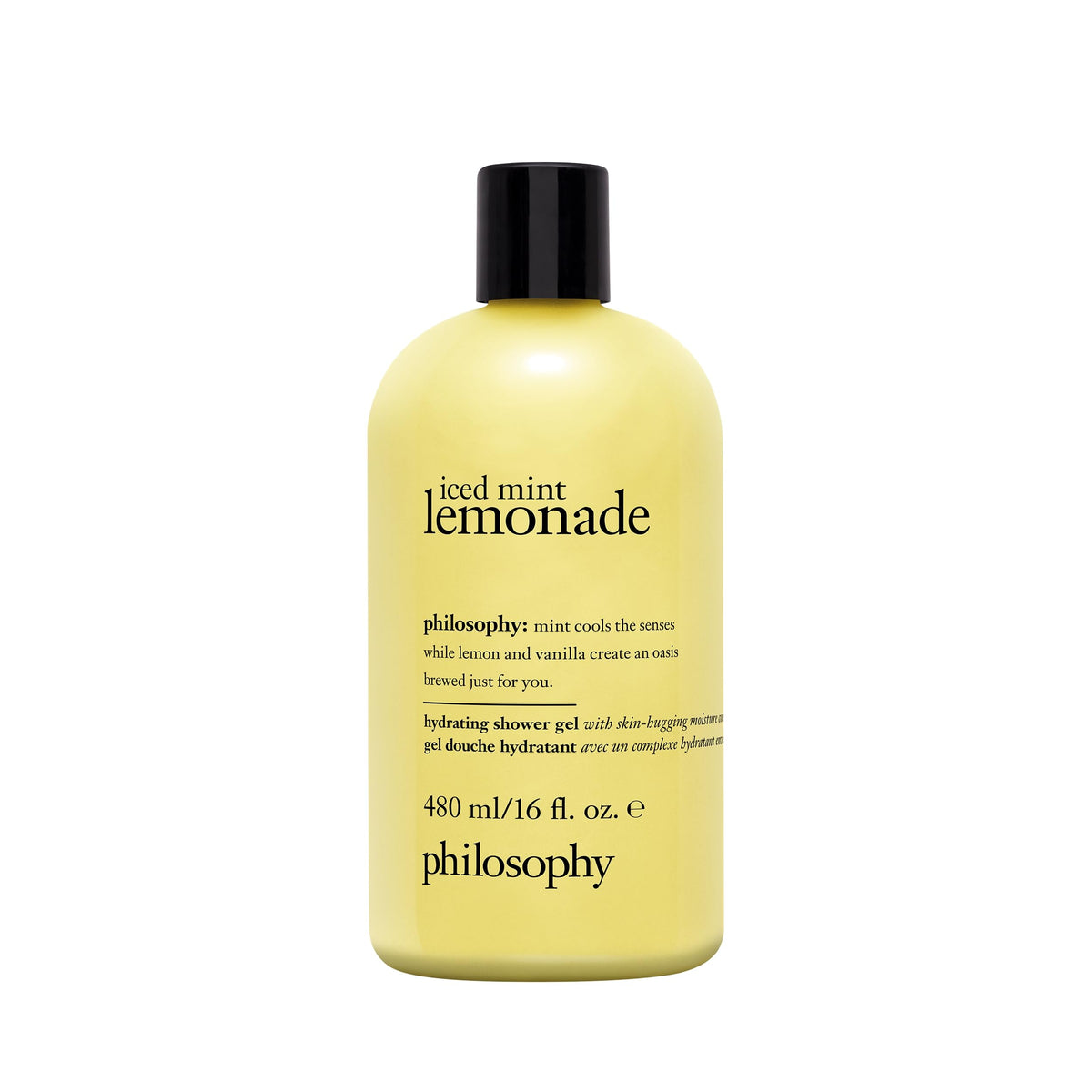 Philosophy Iced Mint Lemonade Shower Gel bottle front for deep hydration during showers.