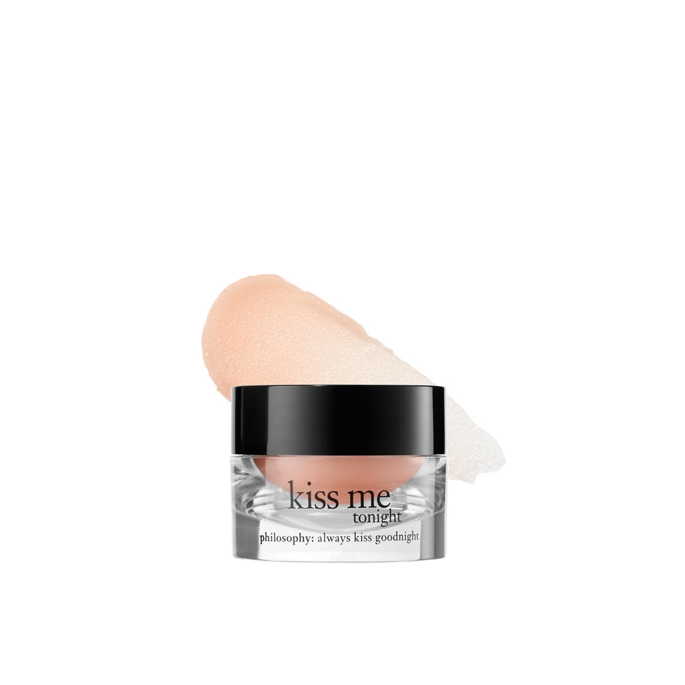 Philosophy Kiss Me Tonight lip balm tube delivers rich hydration for soft, rosy lips.