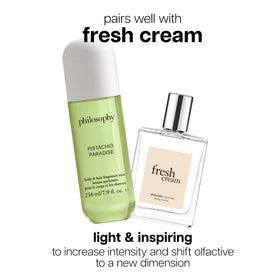 philosophy Pistachio Paradise cinnamon milk detail—warm accent enriching daily fragrance.