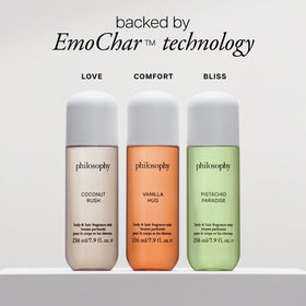 philosophy Pistachio Paradise mist ingredients label—glycerin and niacinamide for skin benefits.