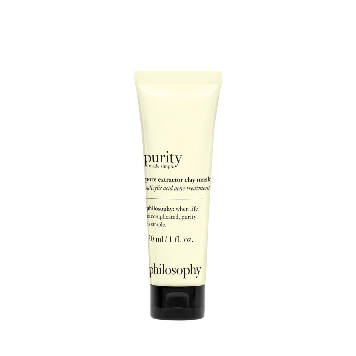 philosophy purity made simple pore extractor mask application close-up shows creamy clay texture for pore refinement