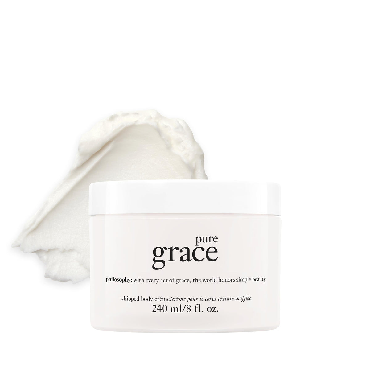 Philosophy Pure Grace whipped body creme bottle showing light, silky texture