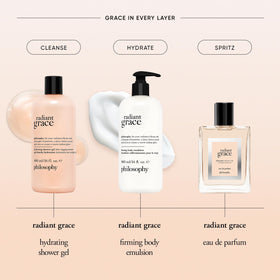 Philosophy Radiant Grace jasmine bouquet, warm floral scent for a soothing shower.