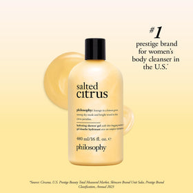 Philosophy Salted Citrus Shower Gel fragrance shot captures lemon musk notes for a refreshing moment.