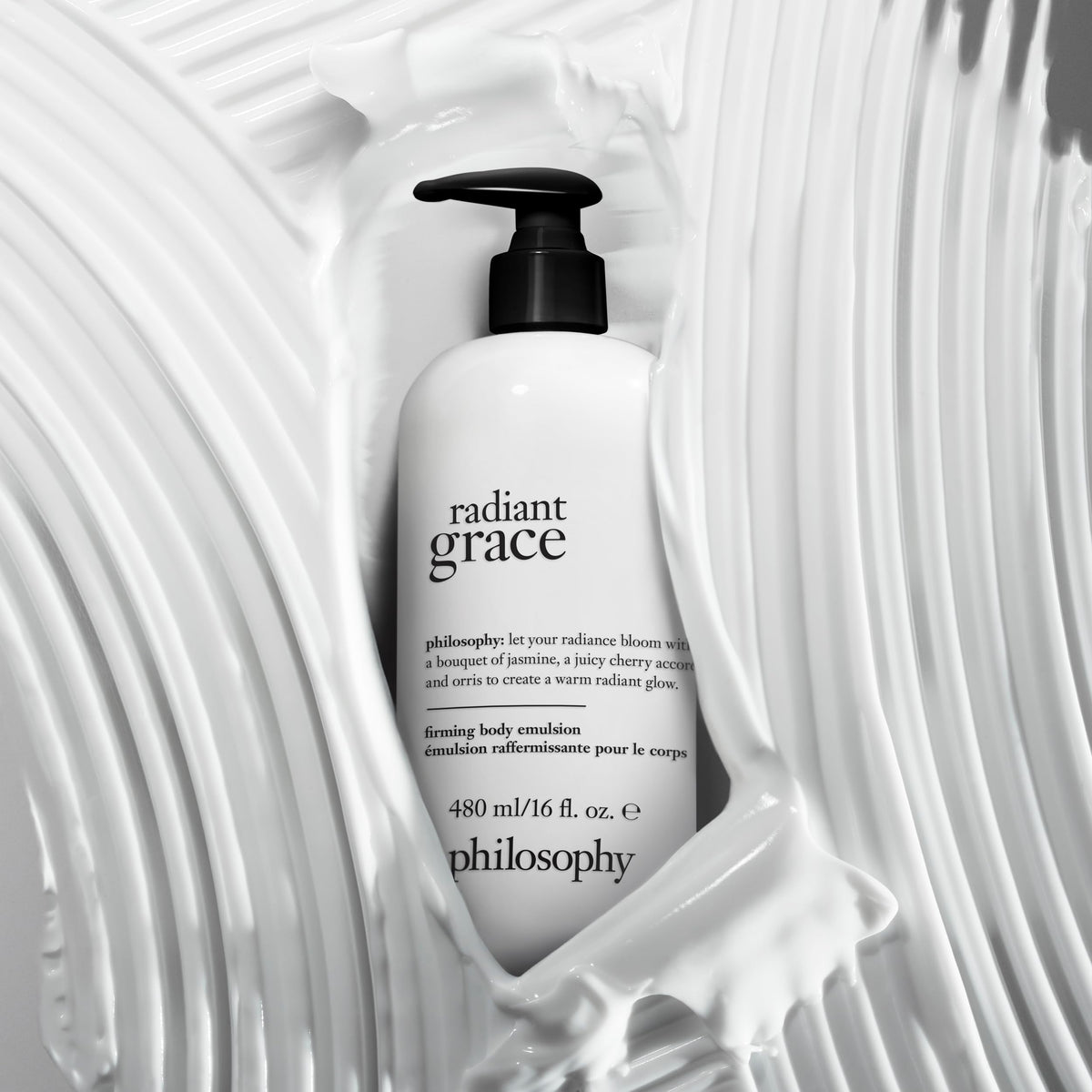 Philosophy sandalwood amber note bottle conveys warm, inviting fragrance throughout the day.