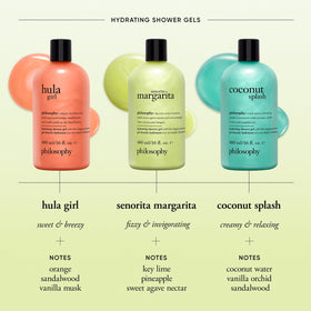 Philosophy Señorita Margarita shower gel label close-up highlighting branding and scent.