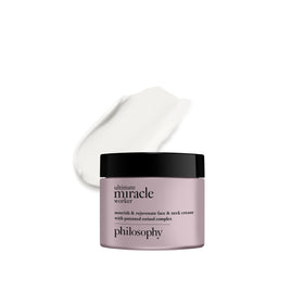 philosophy Ultimate Miracle Worker bottle with pump for easy daily facial nourishment.
