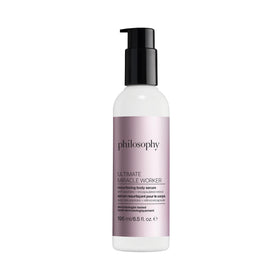 Philosophy Ultimate Miracle Worker serum bottle close-up showing hydrating formula