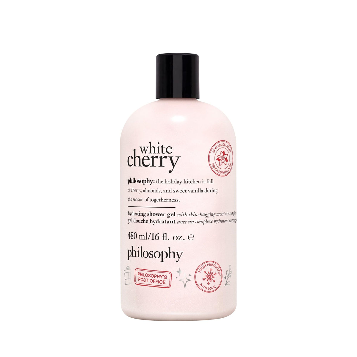Philosophy White Cherry hydrating shower gel bottle with nourishing wash for skin and hair