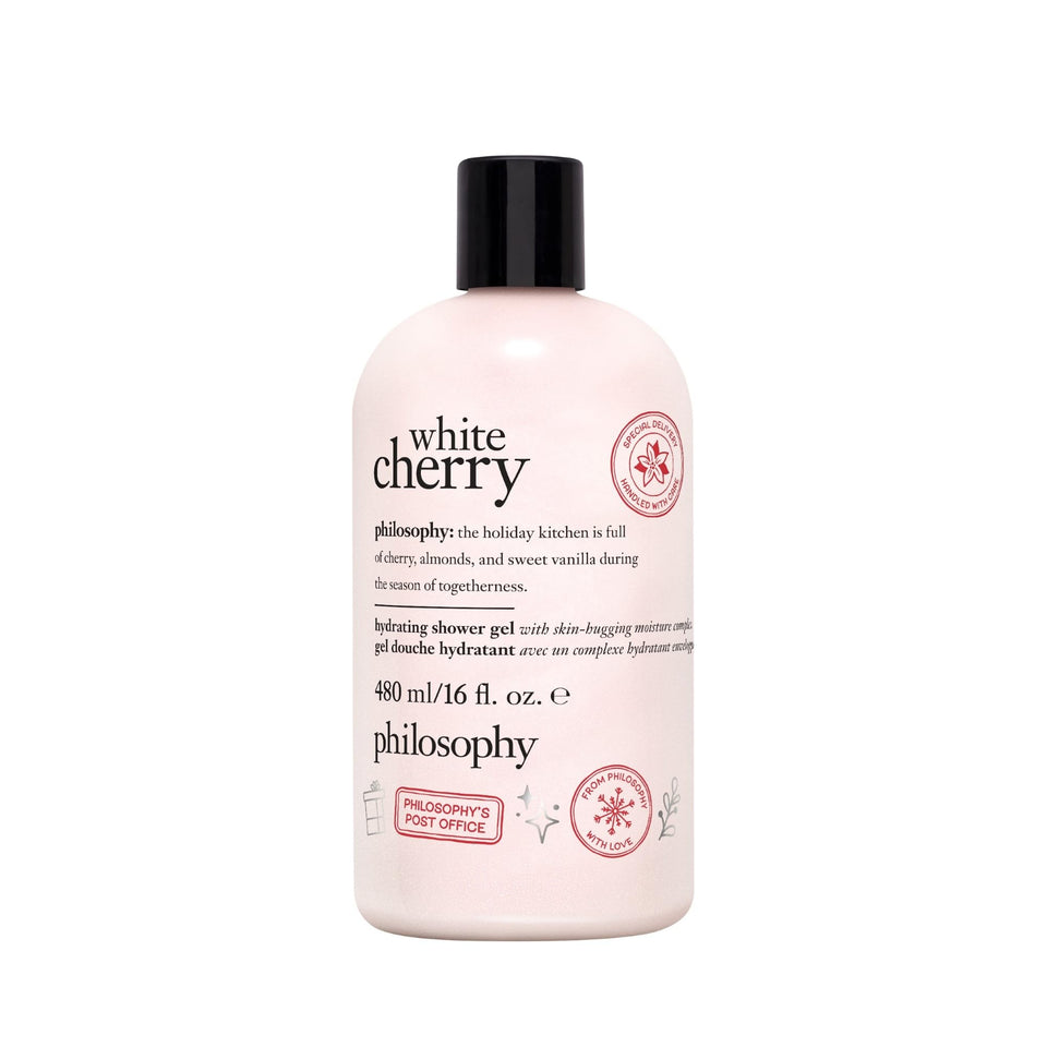 Philosophy White Cherry hydrating shower gel bottle with nourishing wash for skin and hair