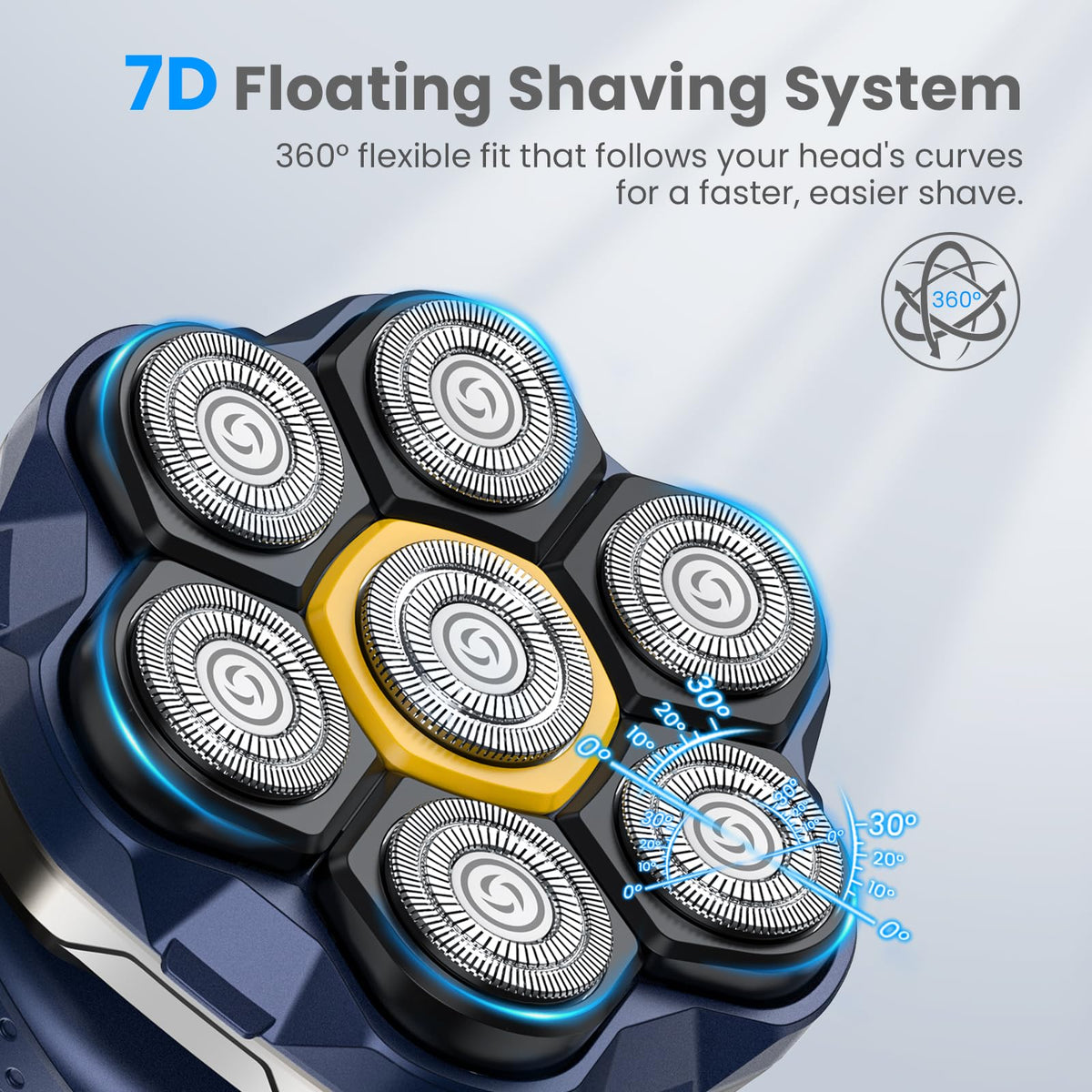 Phisco bald head shaver 7D floating system follows scalp curves precisely.