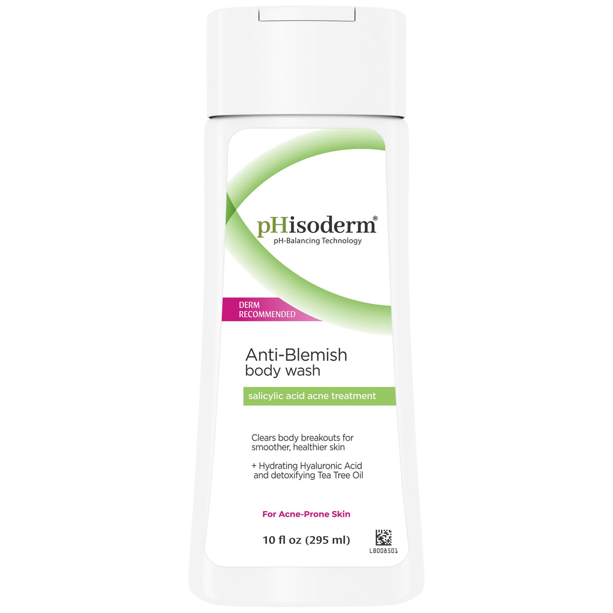 Phisoderm anti-blemish body wash bottle front for acne-prone skin