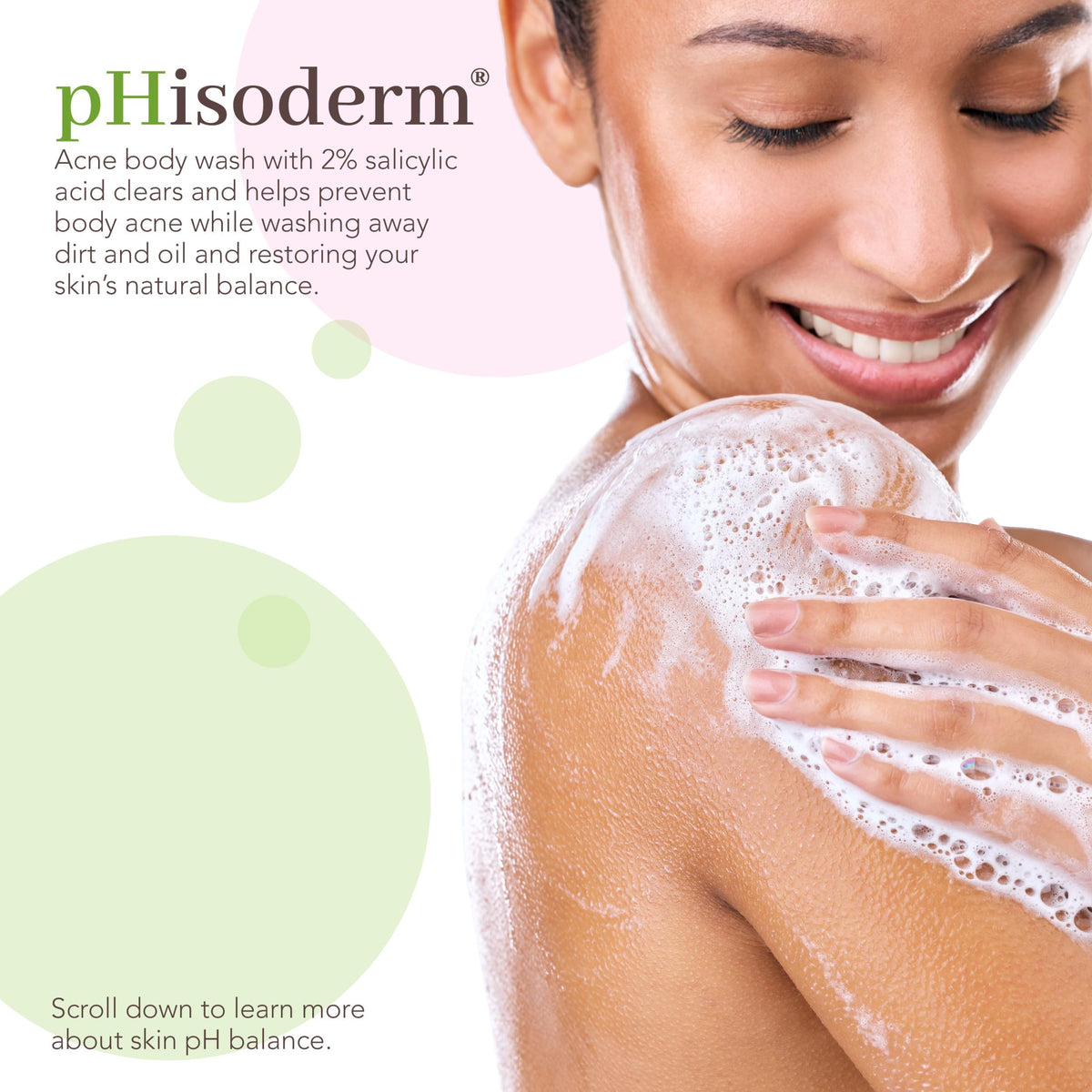 Phisoderm bottle top view highlighting pH-balanced formula