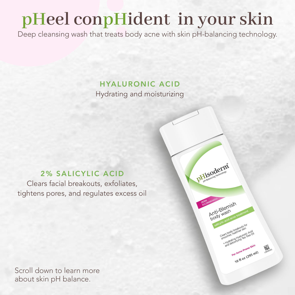 Phisoderm anti-blemish wash label close-up showing 2% salicylic acid