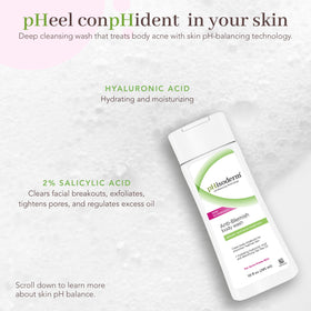 Phisoderm anti-blemish wash label close-up showing 2% salicylic acid