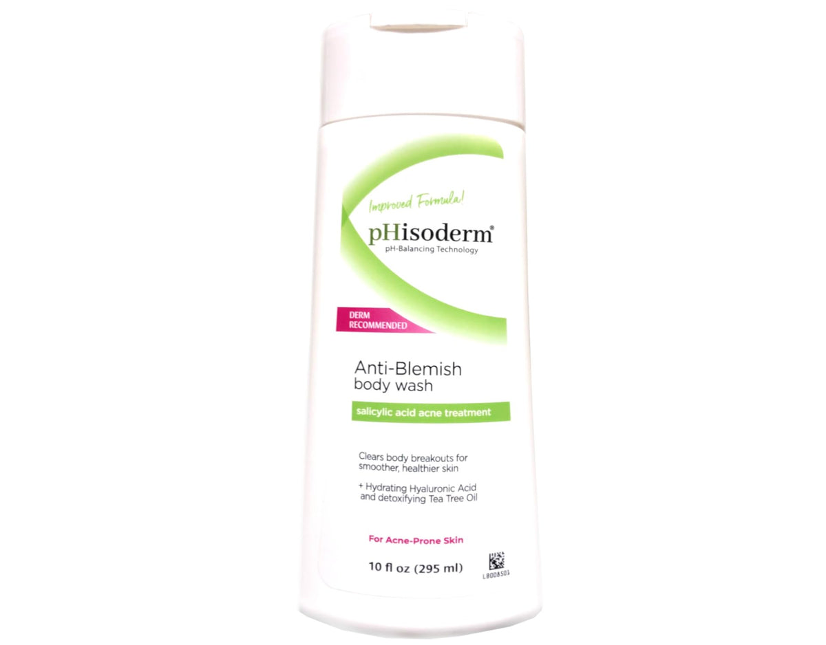 Phisoderm Anti-Blemish Body Wash pump-dispensing bottle for easy daily cleansing.