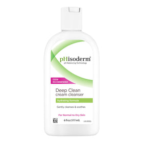 Phisoderm Deep Clean Cream bottle shows a gentle, pH-balanced cleanser for daily use