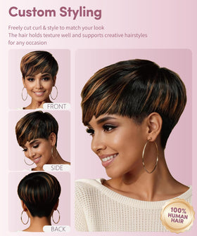 Phizigirl Ombre Pixie Wig back view reveals seamless blend and versatile silhouette.