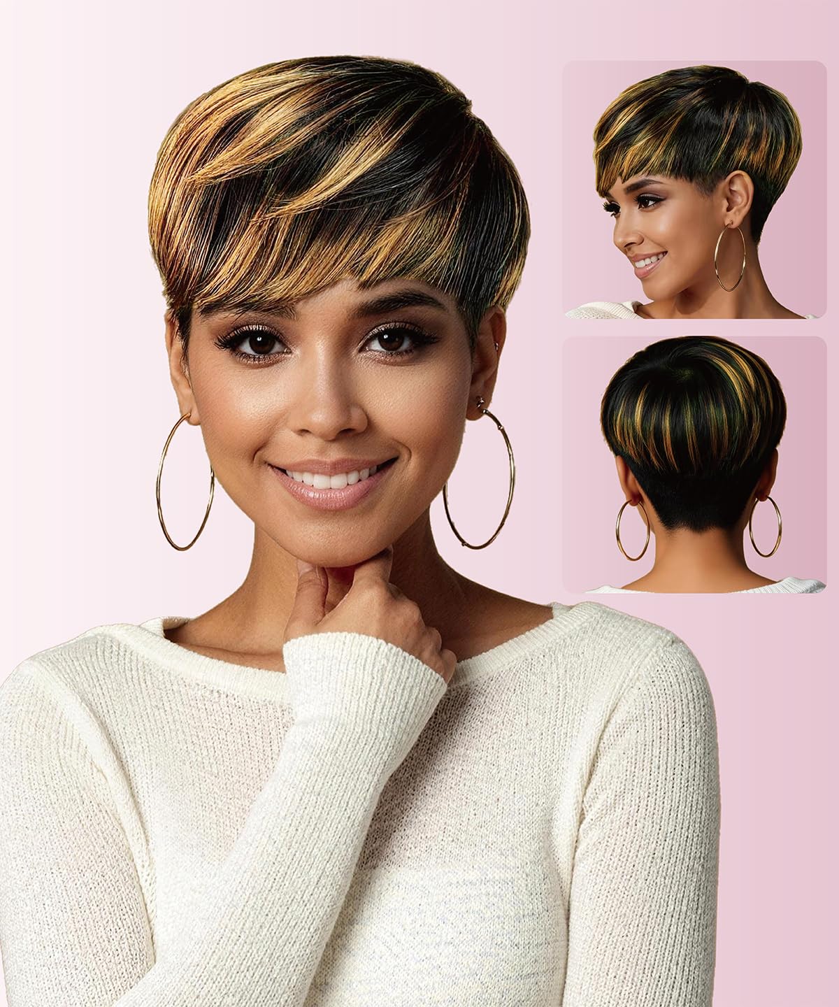 Phizigirl Ombre Pixie Wig front view highlights natural fall for daily styling.