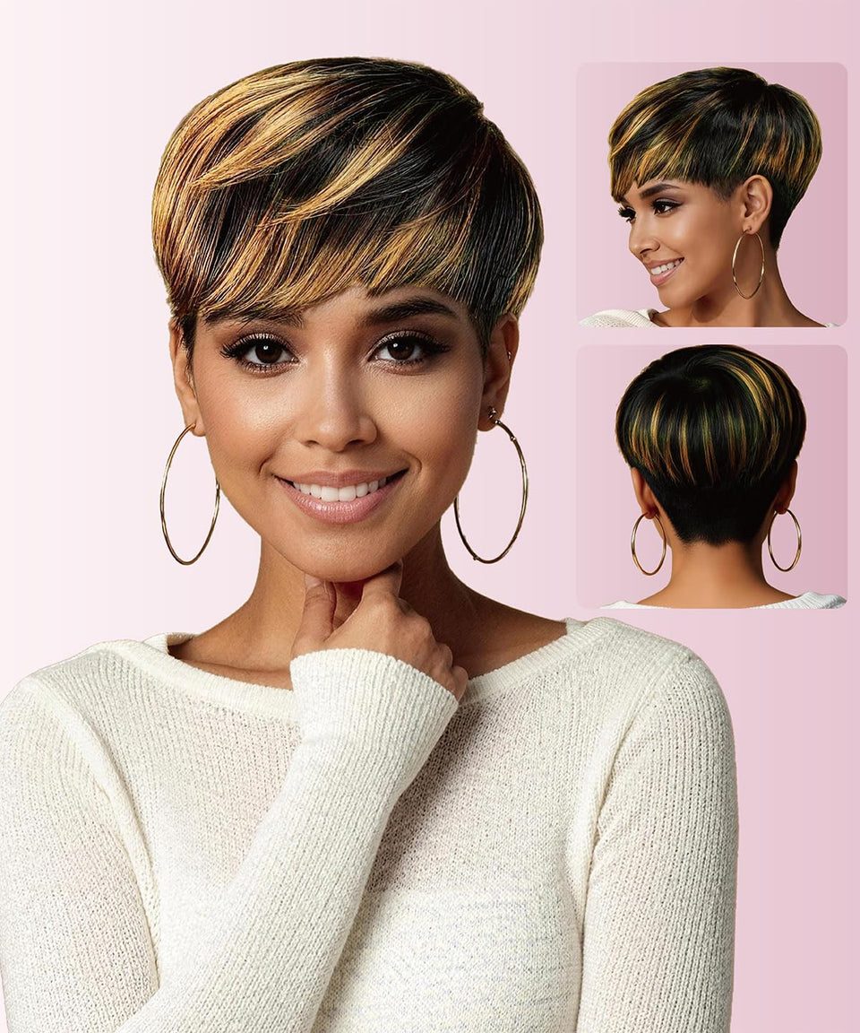Phizigirl Ombre Pixie Wig front view highlights natural fall for daily styling.