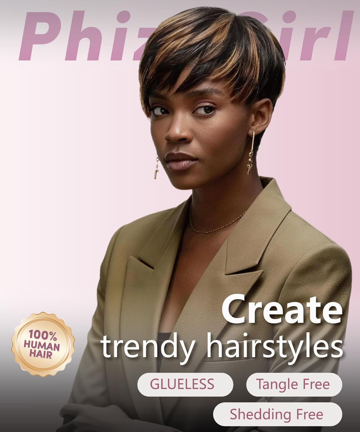 Phizigirl Ombre Pixie Wig glueless cap keeps secure without glue for quick fitting.