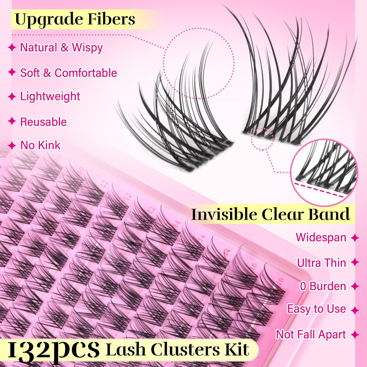 PHKERATA invisible clear band lash clusters blend with natural lashes