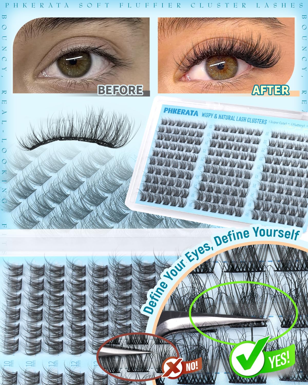 PHKERATA lash tweezers for precise placement and control