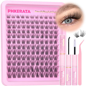 PHKERATA natural lash clusters kit with invisible band for a subtle 3D look at home