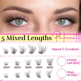 PHKERATA wispy curvature lash clusters creating a soft C curl effect