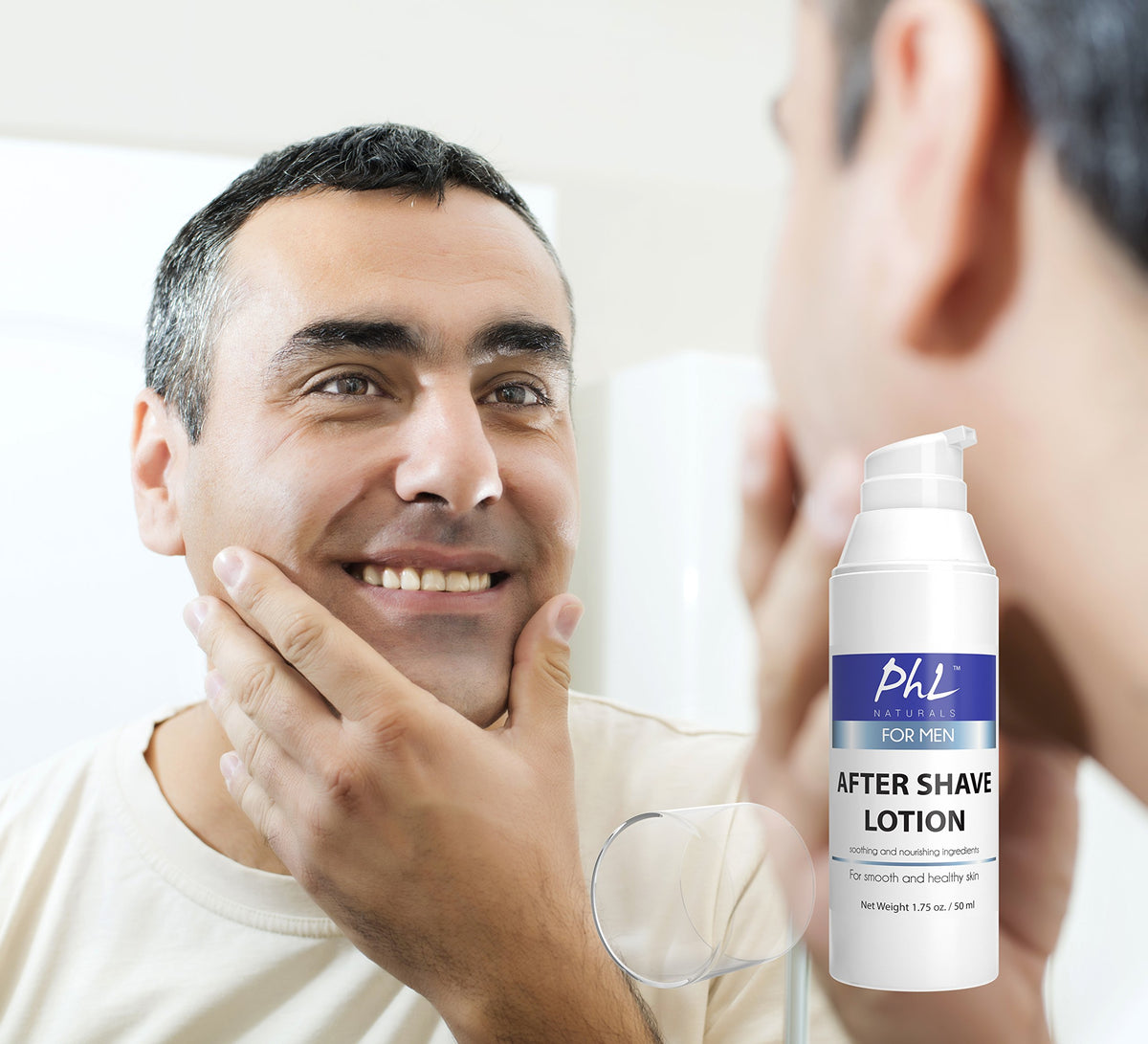 PHL Naturals Unscented Aftershave label highlights USA-made, cruelty-free formula
