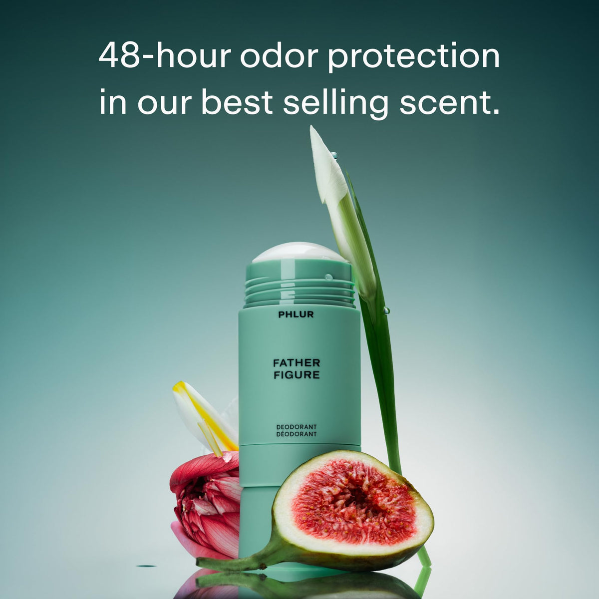 Close-up of PHLUR Father Figure deodorant stick texture and glide