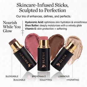 Phoenix Beauty Celestial Glow highlighter adds soft rose-champagne radiance for a subtle highlight.